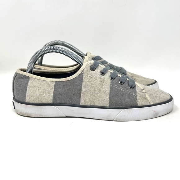 Sperry Pier View Striped Wool‎ Lace Up Sneakers Gray Cream Womens 9 - Picture 1 of 8